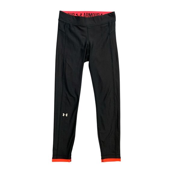 Under Armour Leggings Womens M Medium Black HeatGear Cropped Pull On Logo Waist - Picture 1 of 13